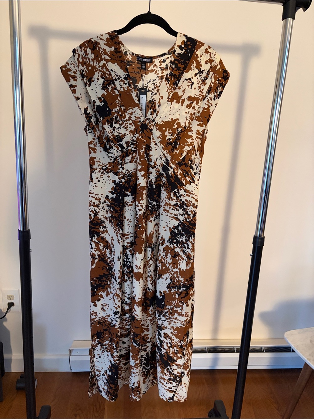 Steve Madden Brown and White Abstract Print Maxi Dress